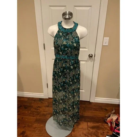 Anna Sui | Dresses | Anna Sui Green Floral Silk Sleeveless Maxi Dress W  Open Back Size 6 Nwt 855 | Poshmark